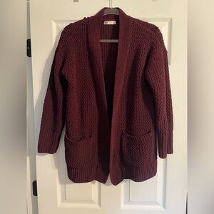 SO Open-Front Chunky Knit Cardigan - Maroon